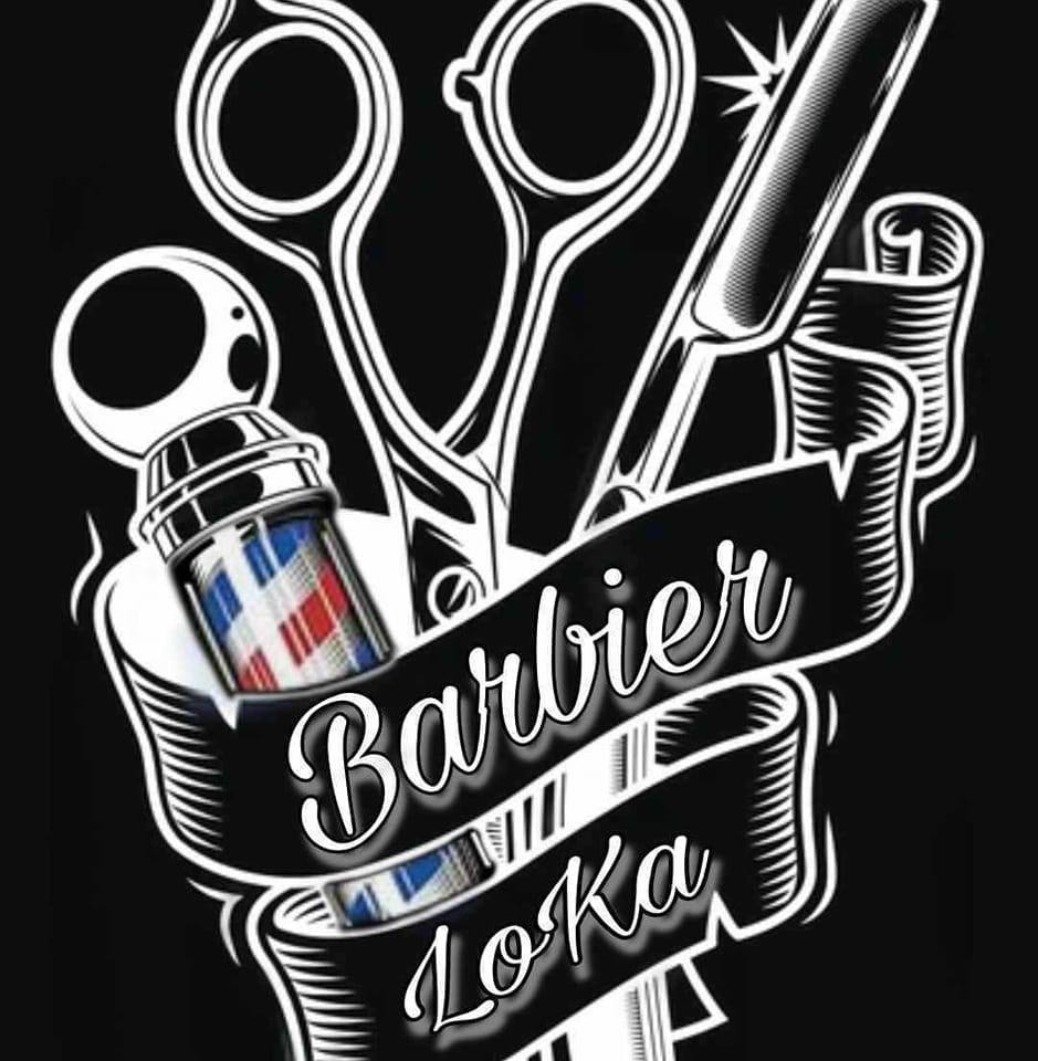 Logo Barbier Loka avec outils de barbier